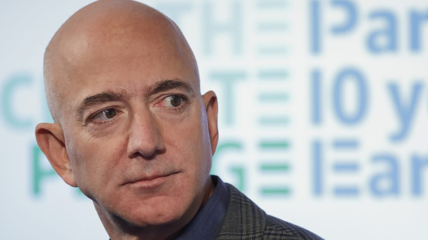 Amazon Executive Chair Jeff Bezos speaks during a news conference in Washington in 2019.