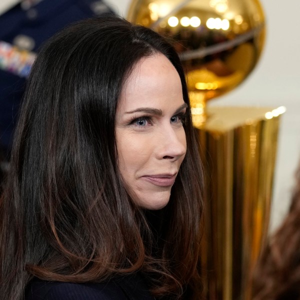 FILE - Barbara Bush, daughter of former President George W. Bush and first lady Laura Bush, attends an event to welcome the 2022 NBA champion Golden State Warriors to the East Room of the White House in Washington, Tuesday, Jan 17, 2023. The former first daughter, very quietly in deference to her desire to keep many details of her life private, has worked for the NBA for the past year after connecting with the league during the pandemic on some health-related and social justice initiatives. The league has now announced that Bush was recently promoted to lead its social responsibility department, helping oversee initiatives surrounding racial justice, public service, health matters including mental health, community partnerships and more. (AP Photo/Susan Walsh, File)