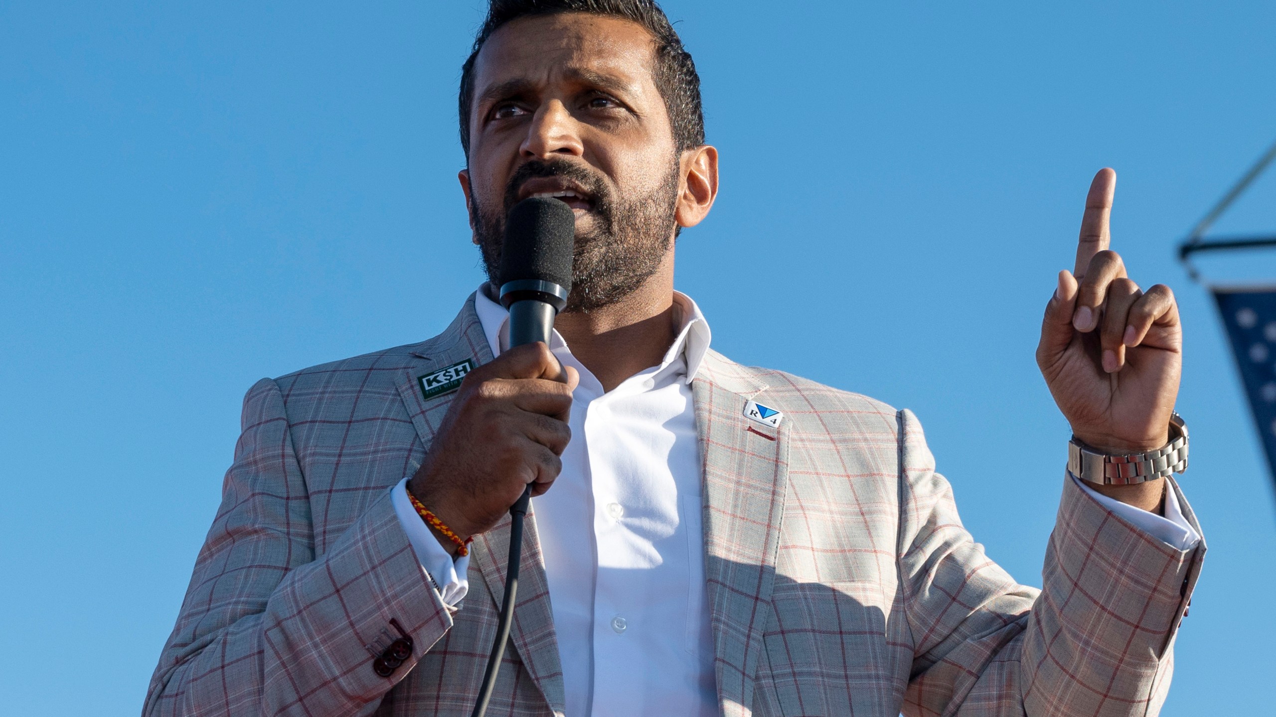 Kash Patel speaks at a rally in Minden, Nev., Oct. 8, 2022.