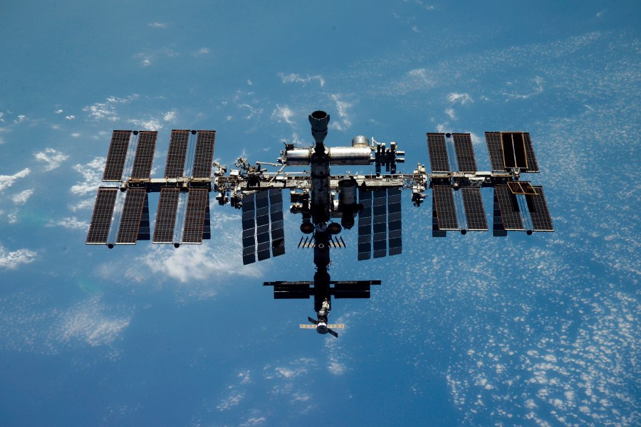 A picture of the International Space Station over Earth.