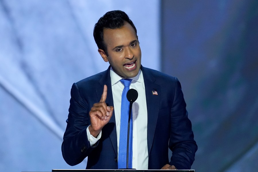 Vivek Ramaswamy speaking during the second day of the Republican National Convention.