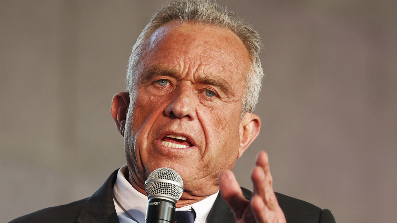 Robert F. Kennedy Jr. speaks at a Cesar Chavez Day event at Union Station on March 30, 2024 in Los Angeles.