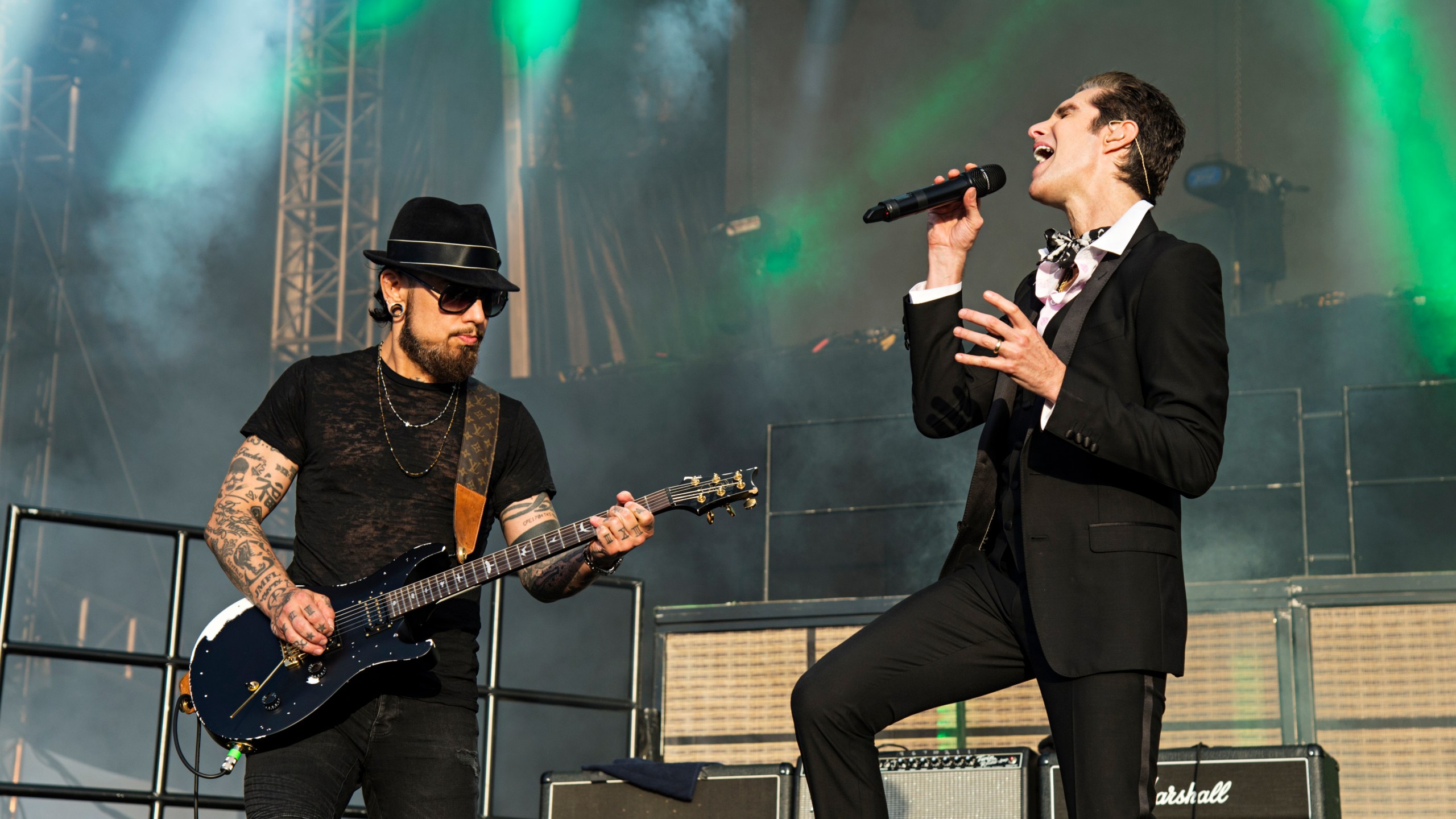 FILE - Dave Navarro, left, and Perry Farrell of Jane's Addiction peform during KAABOO 2017 at the Del Mar Racetrack and Fairgrounds on Saturday, Sept. 16, 2017, in San Diego, Calif. (Photo by Amy Harris/Invision/AP, File)