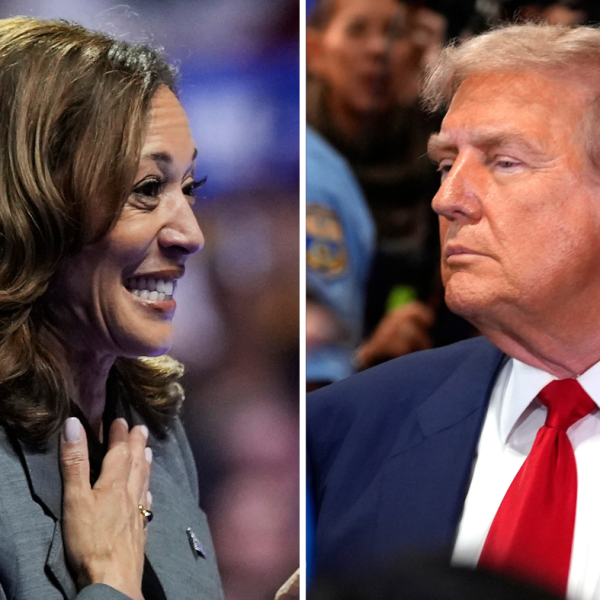 A composite photo of Kamala Harris and Donald Trump.