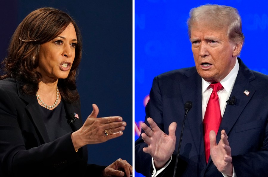 A combination image of Kamala Harris and Donald Trump.