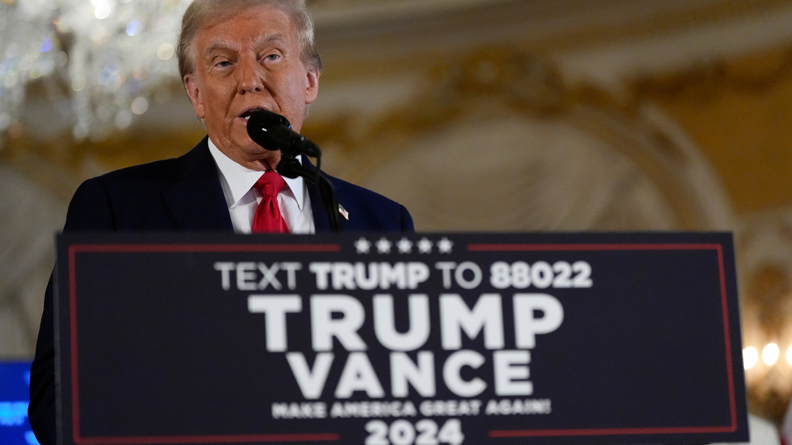 Republican presidential nominee former President Donald Trump speaks during a news conference at his Mar-a-Lago estate, Tuesday, Oct. 29, 2024, in Palm Beach, Fla. (AP Photo/Julia Demaree Nikhinson)