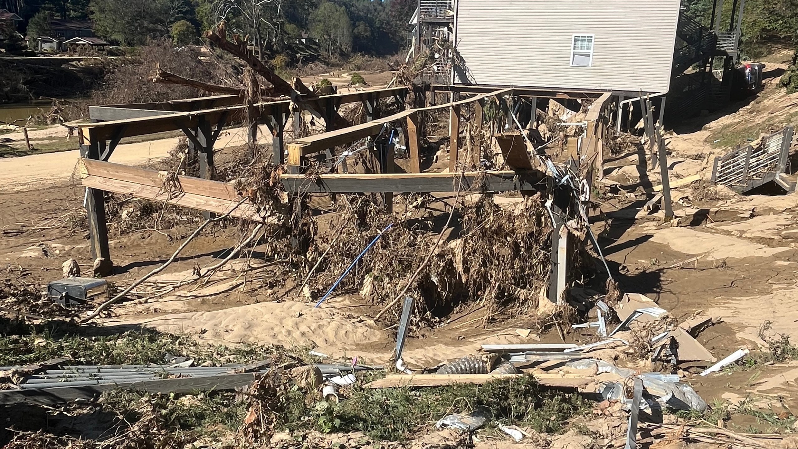 The remains of an apartment building in Asheville, North Carolina that was swept away by flooding caused by Hurricane Helene.