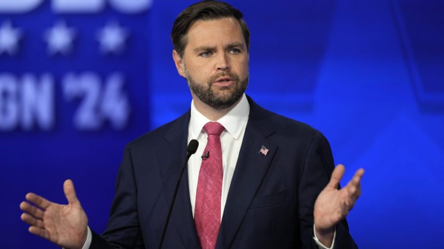 Sen. JD Vance, R-Ohio, speaks during a vice presidential debate hosted by CBS News Oct. 1, 2024, in New York. 
