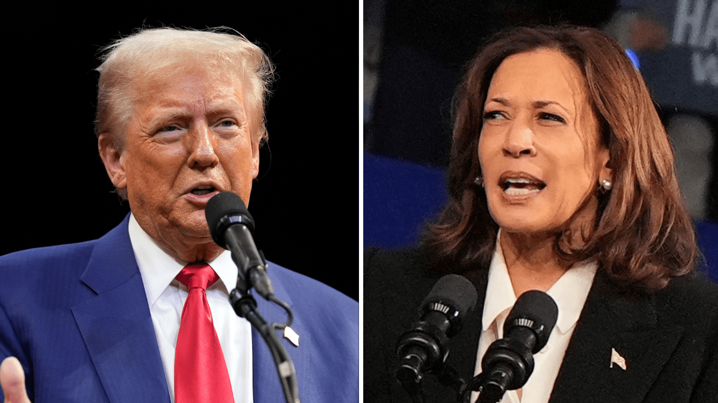 A composite photo of Donald Trump and Kamala Harris.