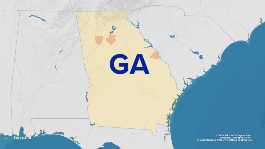A picture of Georgia with Cobb and Gwinnett Counties highlighted.