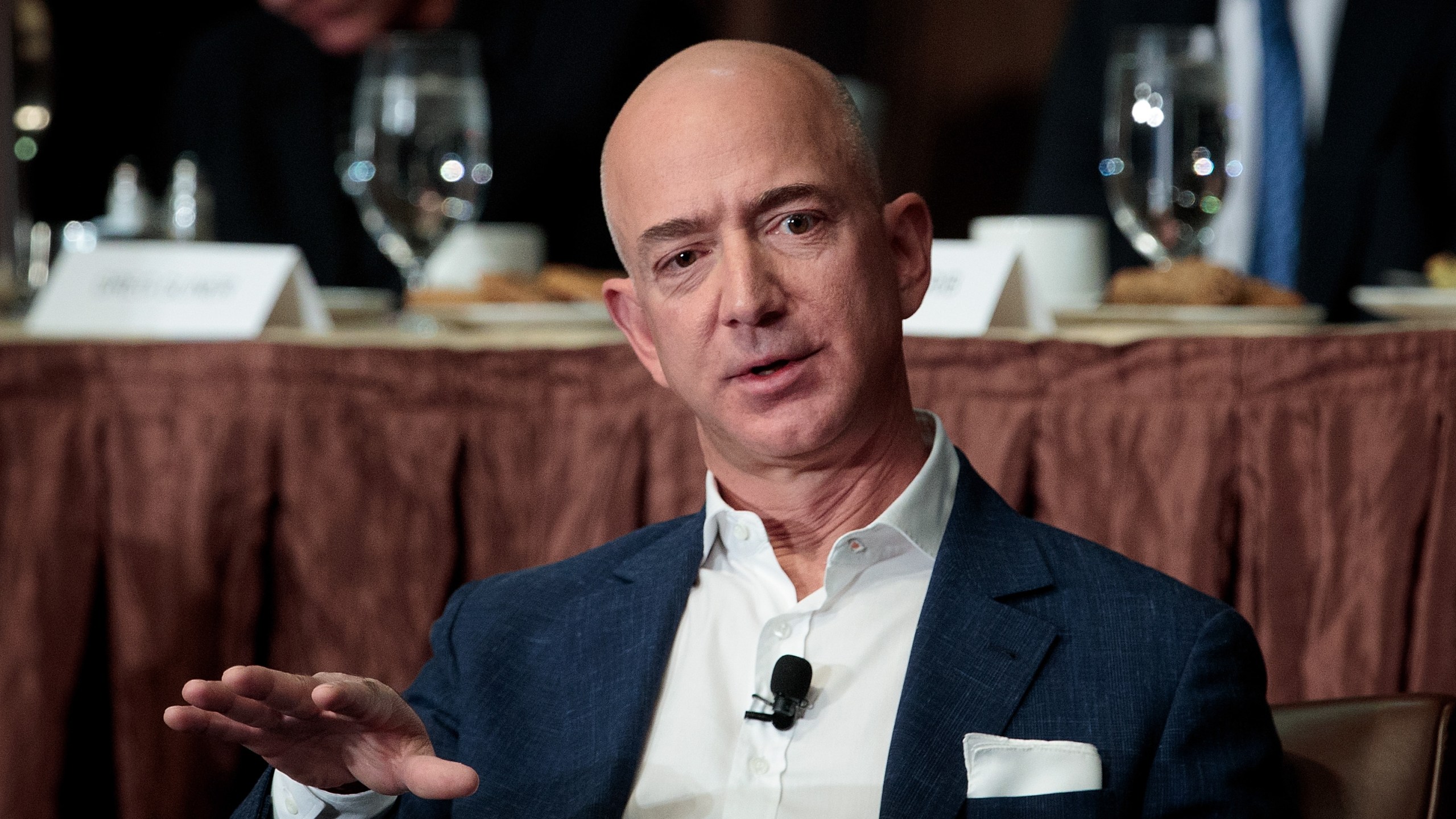 Jeff Bezos addresses the Economic Club of New York.
