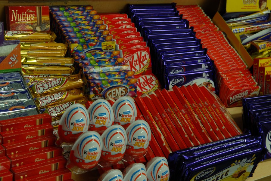 Chocolate products at a sweet shop in Bangalore India.