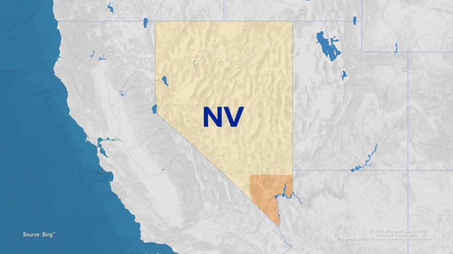 A picture of Nevada with Clark County highlighted.