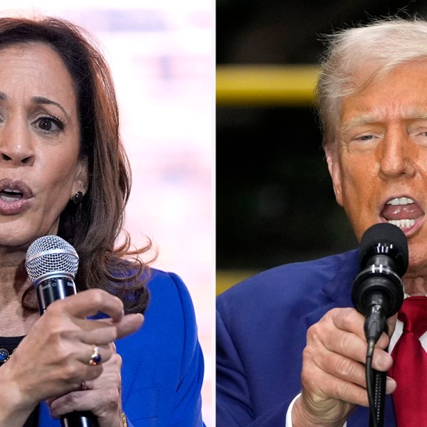 A composite photo of Kamala Harris and Donald Trump.