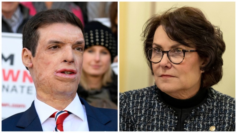 US Senate candidate Sam Brown, left, and Sen. Jacky Rosen, right.