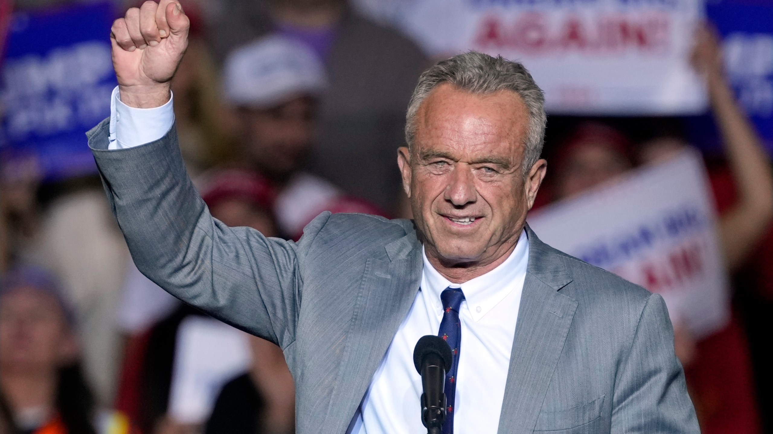Robert F. Kennedy Jr., speaks before Republican presidential nominee former President Donald Trump at a campaign event Friday, Nov. 1, 2024, in Milwaukee. (AP Photo/Morry Gash)
