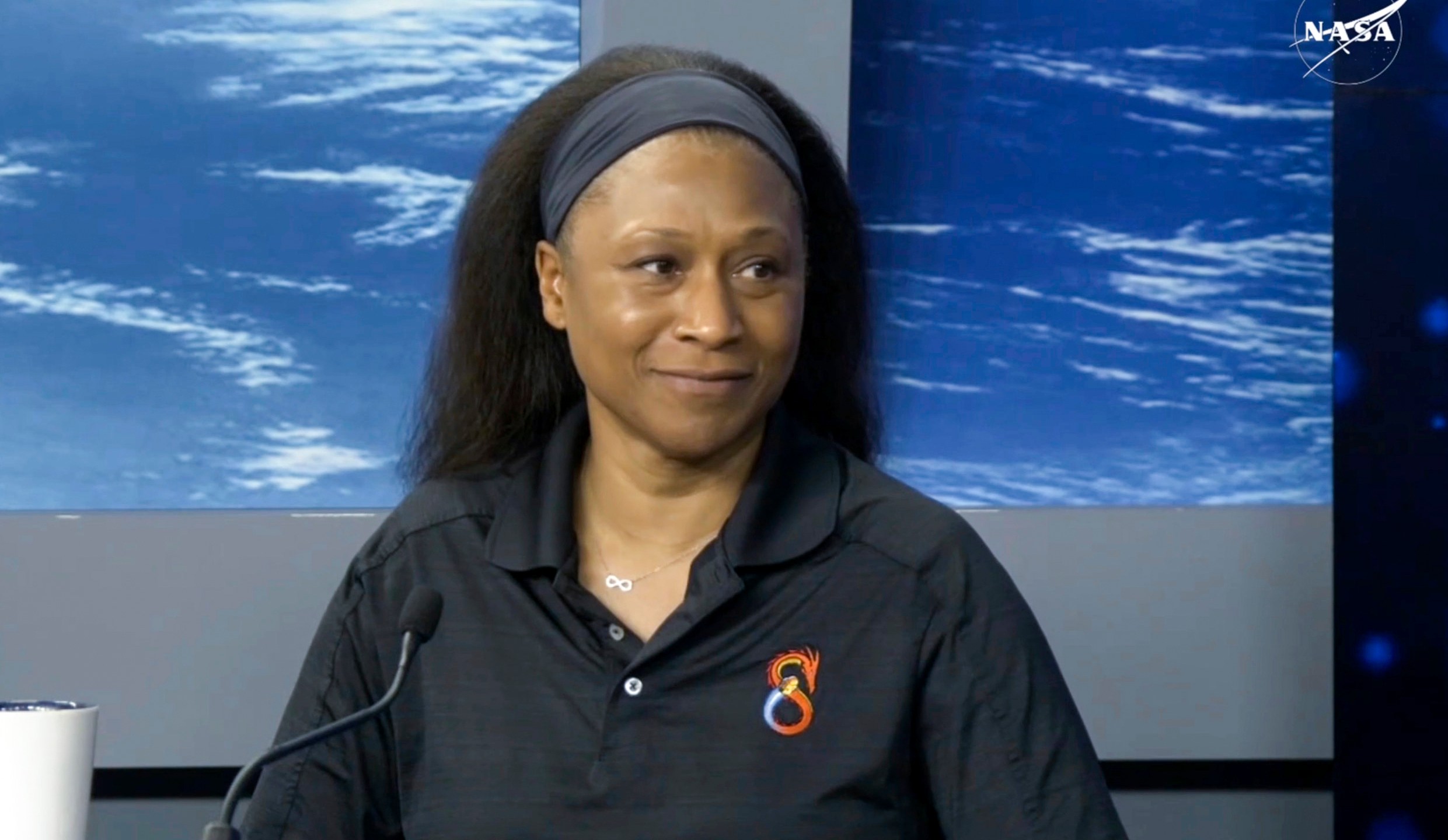 In this image from video provided by NASA, astronaut Jeanette Epps takes part in a news conference at the agency’s Johnson Space Center in Houston on Friday, Nov. 8, 2024. (NASA via AP)