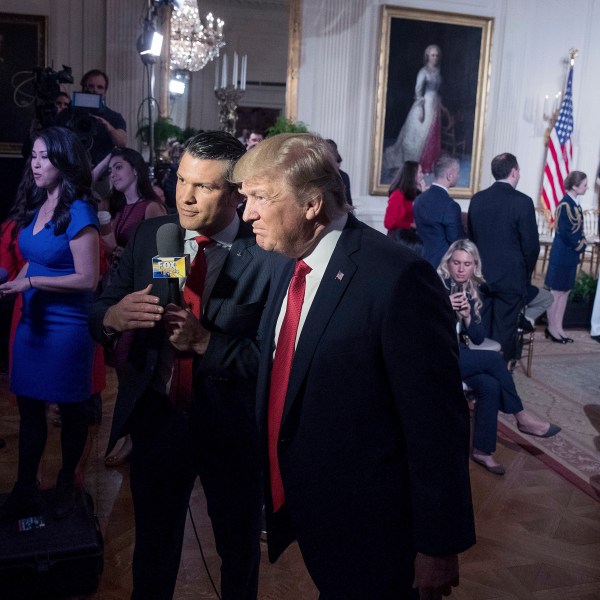 Donald Trump and Pete Hegseth in Washington, Thursday, April 6, 2017.