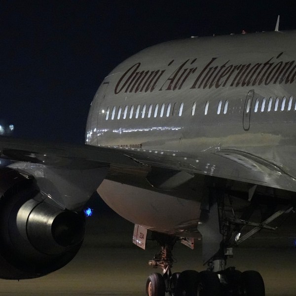 A plane with three American citizens arrives in San Antonio on Wednesday, Nov. 27, 2024.