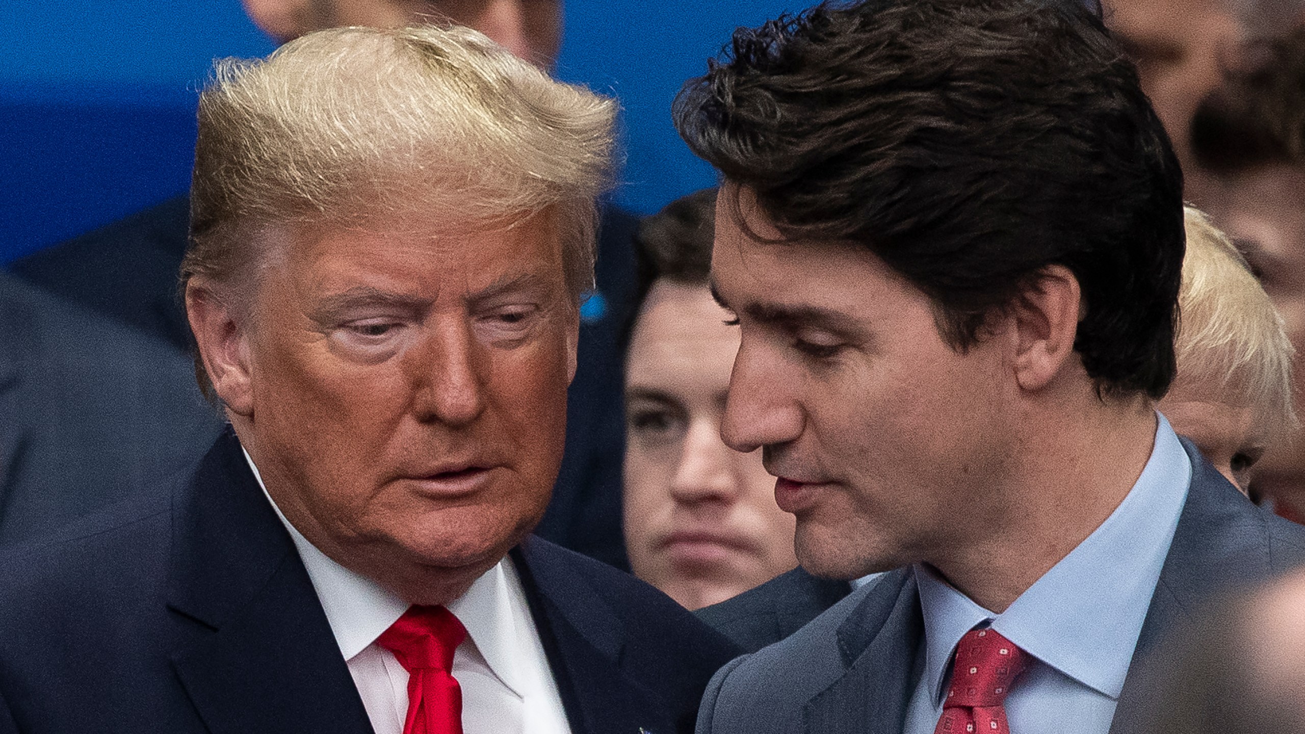 U.S. President Donald Trump and Canadian Prime Minister Justin Trudeau attend a NATO summit.