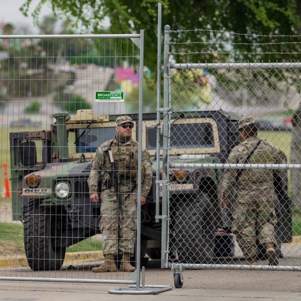 National Guard and other law enforcement stationed outside of a now closed off Shelby Park on Wednesday, March 20, 2024, in Eagle Pass.