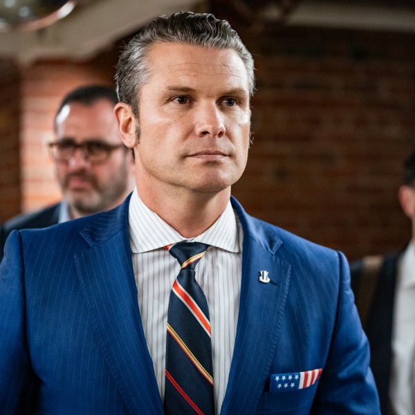 Secretary of Defense nominee Pete Hegseth leaves a meeting with Republican Senators at the Capitol in Washington, DC, on November 21, 2024.