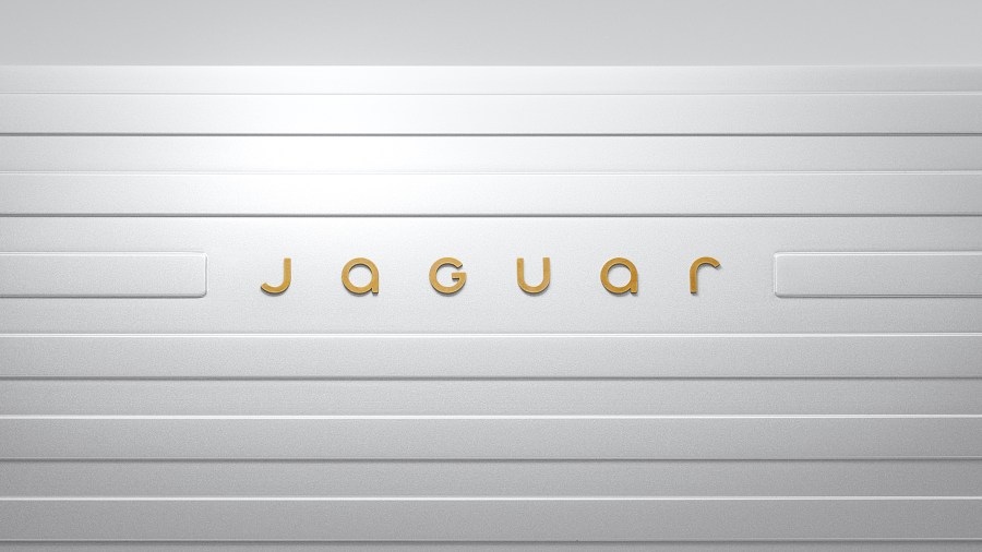 The word "Jaguar" in gold letters against a silver background