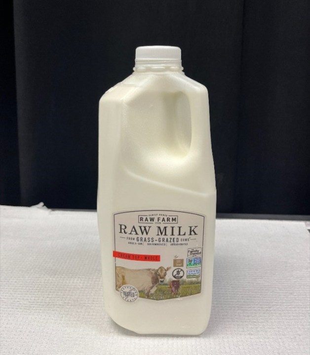 A picture of raw milk from Raw Farm, LLC in Fresno, California.