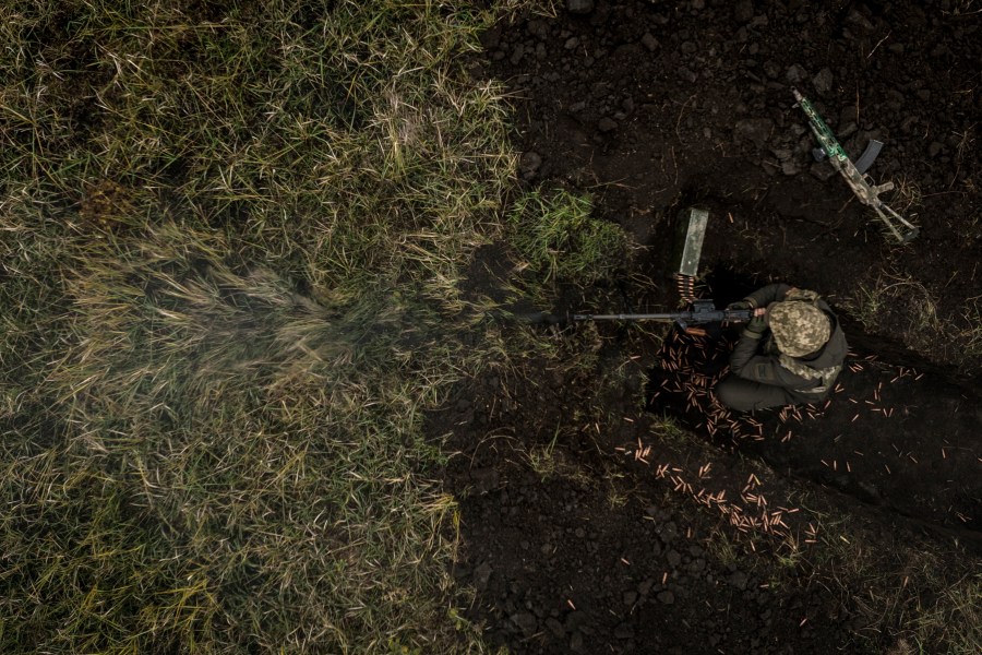 In this photo provided by Ukraine's 24th Mechanised Brigade press service, a serviceman of the 24th Mechanised Brigade improves his tactical skills at the training field in Donetsk region, Ukraine, Friday, Nov. 29, 2024. (Oleg Petrasiuk/Ukrainian 24th Mechanised Brigade via AP)