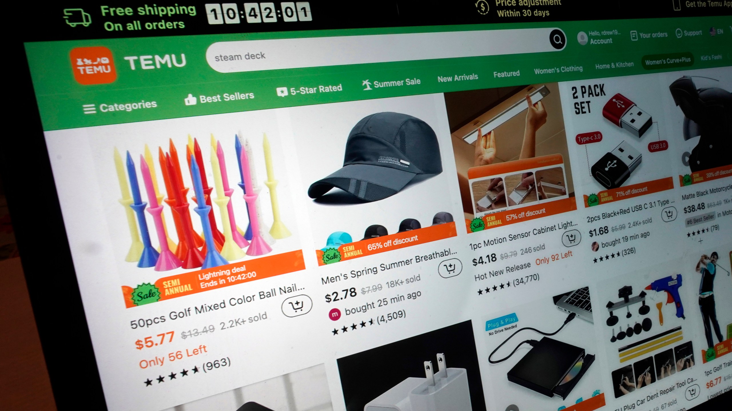 FILE - A page from the Temu website is seen, June 23, 2023, in New York. (AP Photo/Richard Drew, File)