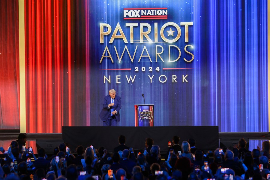 President-elect Donald Trump dances after speaking at the FOX Nation Patriot Awards, Thursday, Dec. 5, 2024, in Greenvale, N.Y. (AP Photo/Heather Khalifa)