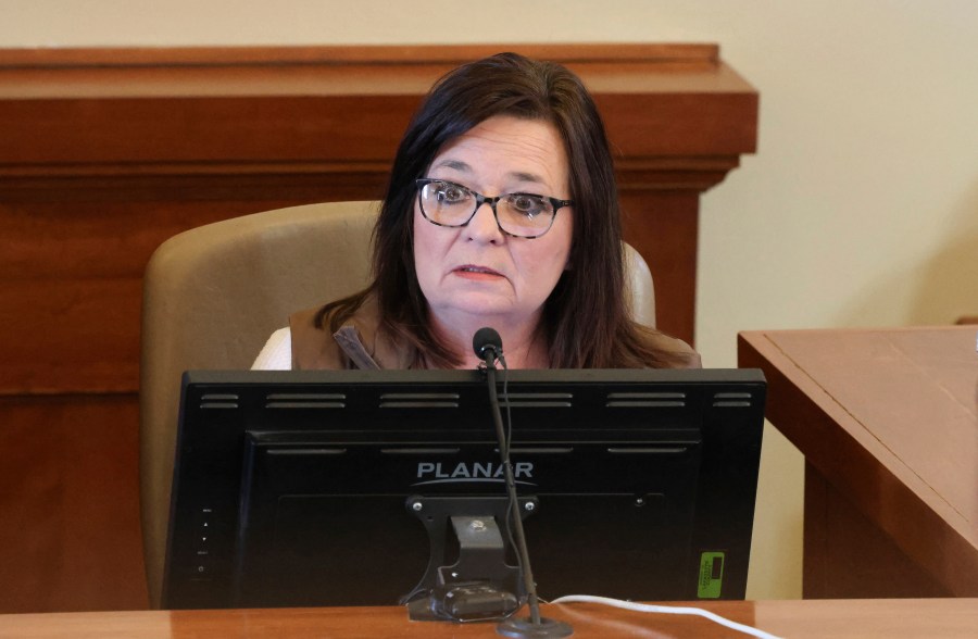 Dana Hood, manager of Family Time Cleaners in Grenada, Miss., testifies during the capital murder trial of Sheldon Timothy Herrington Jr., who is charged in the 2022 death of University of Mississippi student Jimmie "Jay" Lee, in Oxford, Miss., Friday, Dec. 6, 2024. (Antonella Rescigno/The Daily Mississippian via AP, Pool)