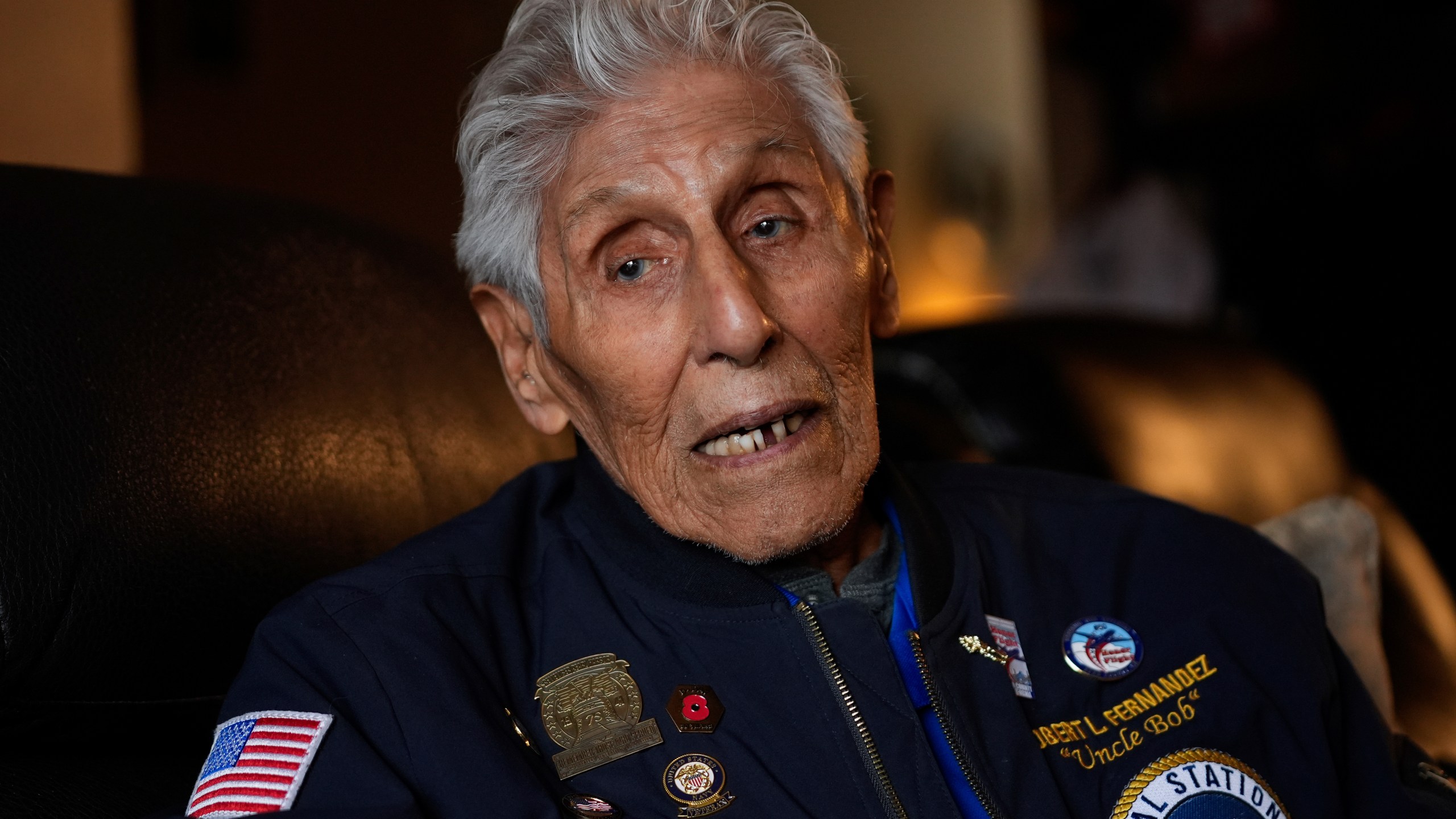 Pearl Harbor Navy veteran Bob Fernandez is photographed at home Tuesday, Nov. 19, 2024, in Lodi, Calif. (AP Photo/Godofredo A. Vásquez)