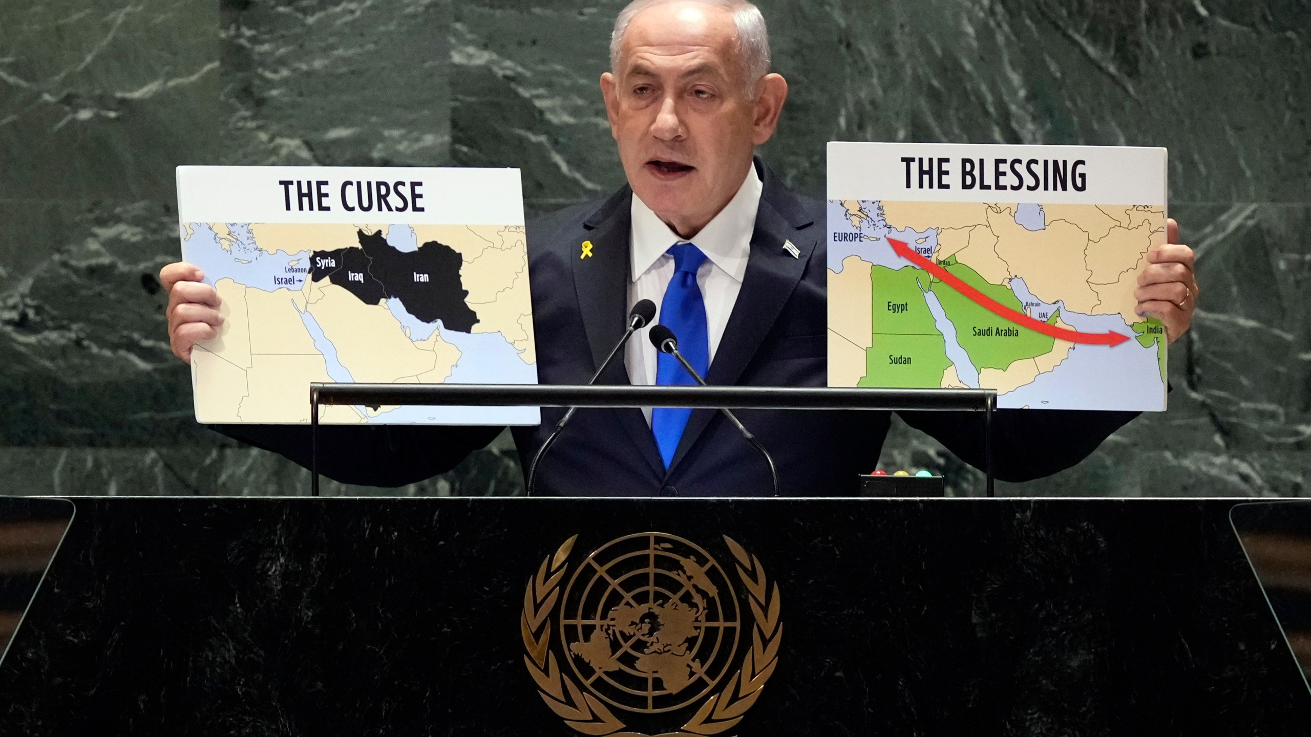 FILE - Israel Prime Minister Benjamin Netanyahu addresses the 79th session of the United Nations General Assembly, Sept. 27, 2024. (AP Photo/Richard Drew, File)