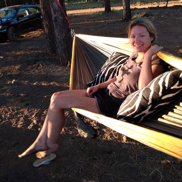 Zoe Penrod sitting on a hammock.